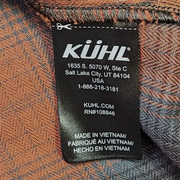 Kuhl Khaos Flannel Shirt Men's XL Brown Plaid Snap Outdoor Hiking Gorpcore - Picture 5 of 7